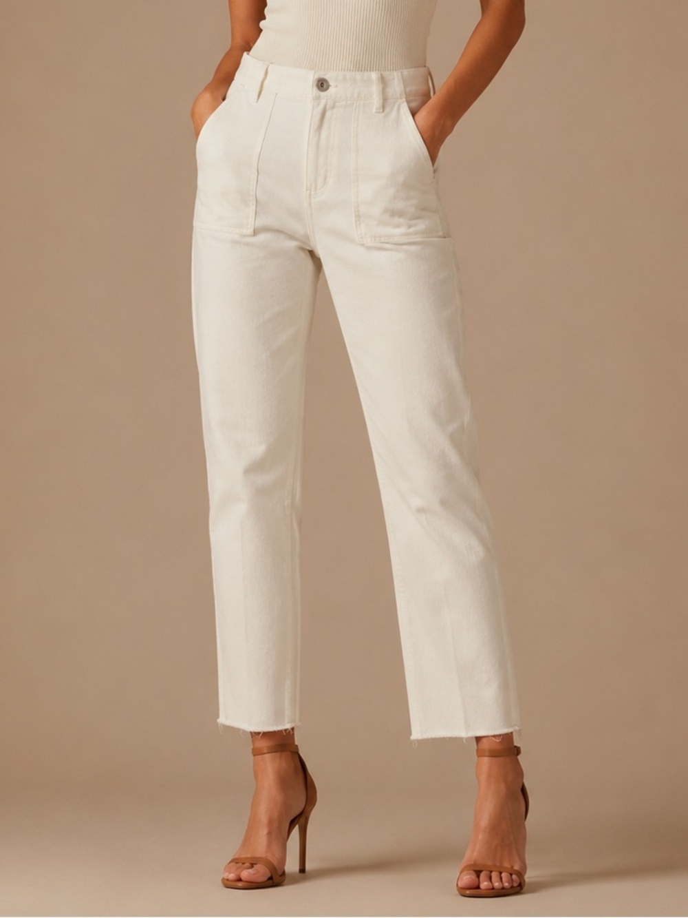 J.Jill Denim White High Rise Straight Leg Utility Jeans Size 4R